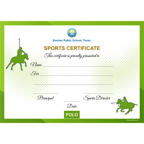 School Sports Award Certificate Polo A4 Size | Use on Laser Printer